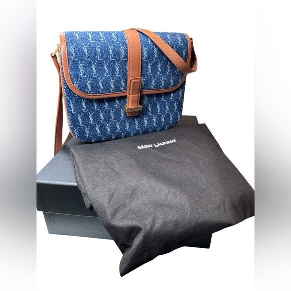NWT YSL Monogram Denim Crossbody/Shoulder Bag - Picture 2 of 10